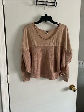 Free People Relaxed Two-Tone Rose Tan Women’s Long Sleeve Top
